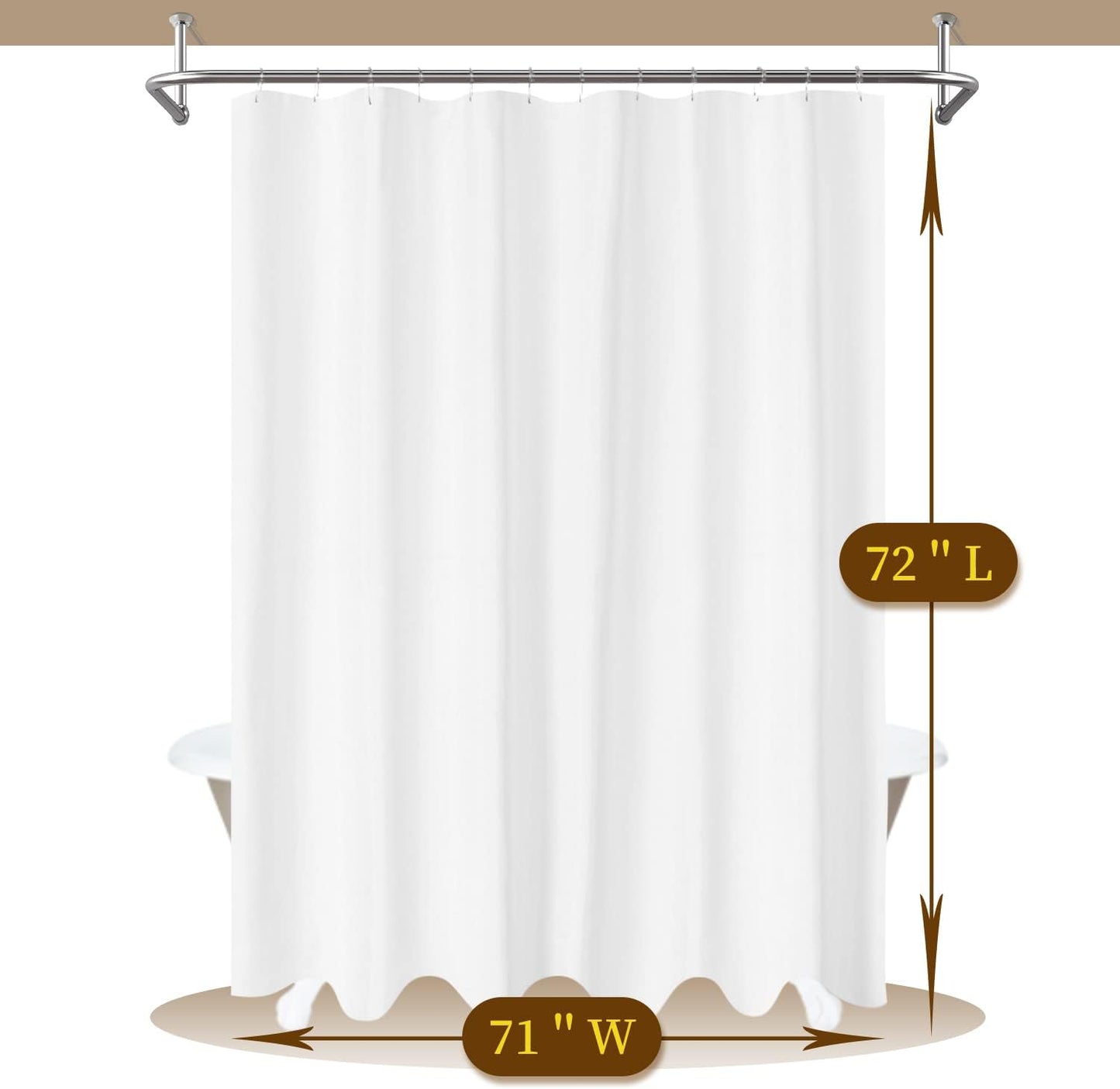 2-Pack Fabric Shower Curtain Liners Lightweight - White Cloth Shower Liners with Magnets, Washable & Water Repellent, 12 Button Holes, Hotel Quality - 71" W X 72" L, White