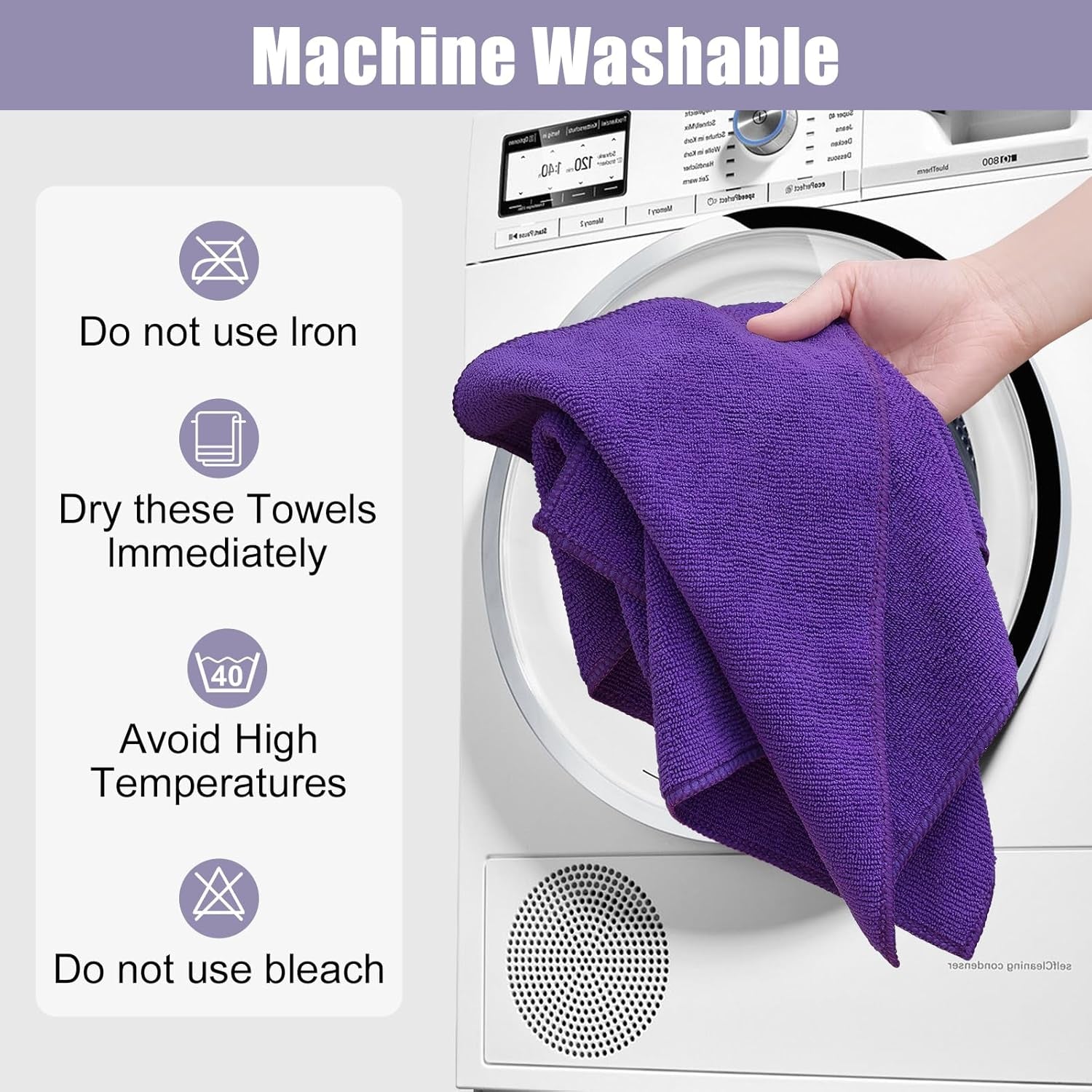 12 Pack Microfiber Cleaning Cloth(12 X 12 Inches, Purple), Ultra Soft and Absorbent Cleaning Rags, Reusable and Non-Linting Dust Removal Cleaning Cloths for Car, House, Kitchen