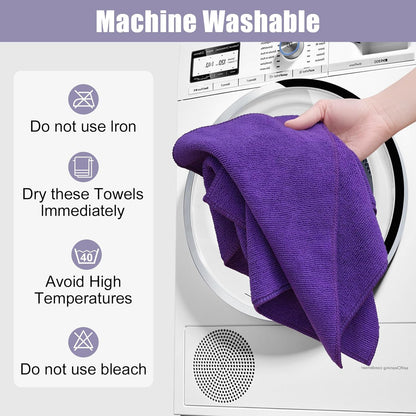 12 Pack Microfiber Cleaning Cloth(12 X 12 Inches, Purple), Ultra Soft and Absorbent Cleaning Rags, Reusable and Non-Linting Dust Removal Cleaning Cloths for Car, House, Kitchen