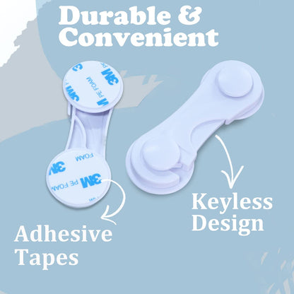 Child Safety Cabinet Door Locks - 4-Pack Adhesive Childproof Latches for Drawers, Cupboards, Refrigerators, Closets, and Pantries (White)