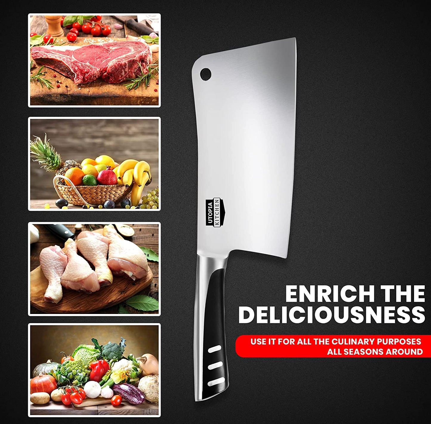 7 Inch Cleaver Knife Stainless Steel Chef Butcher Knives for Meat & Vegetable Multipurpose Kitchen Chef Knife Chopping Bone