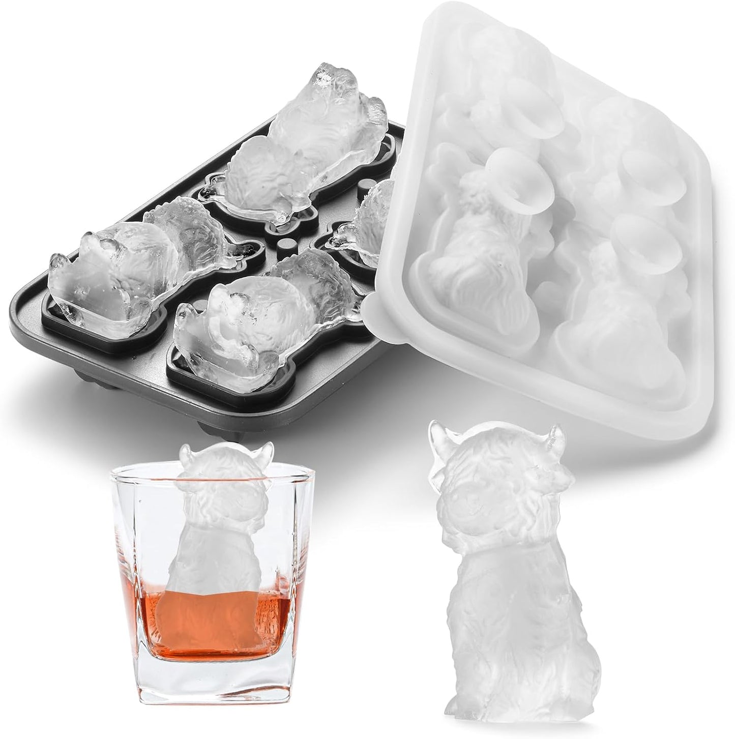 3D Highland Cow Ice Cube Tray, Large Silicone Fun Shapes Ice Cube Mold for Whiskey,Cocktails, Bourbon, Cute Highland Cow Gifts for Holiday Stocking Stuffers
