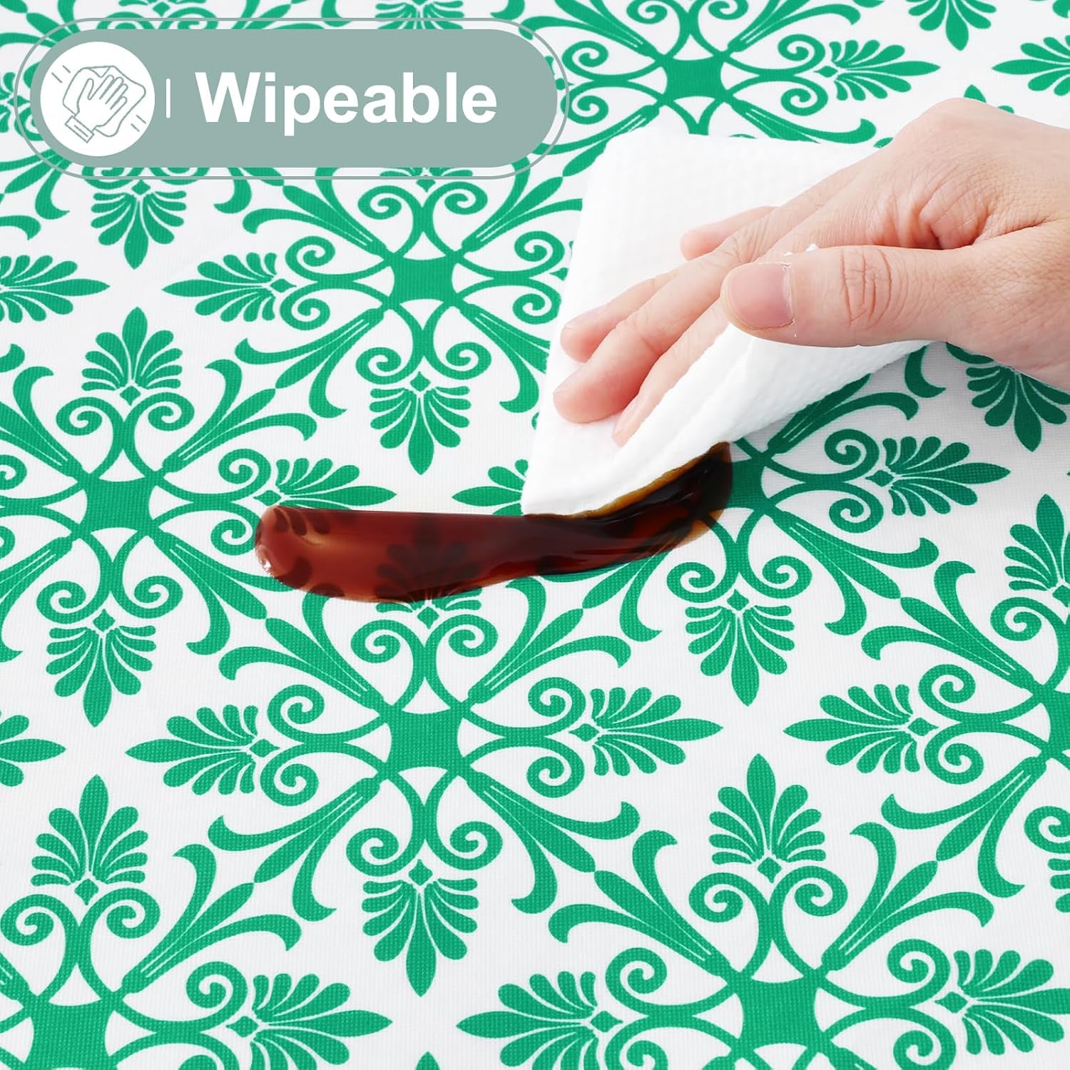 Rectangle Vinyl Table Cloth, Elastic Fitted Flannel Backed Tablecloth, 100% Waterproof Plastic Table Cover Fits 6 Foot Folding Tables for Picnic, Camping, Outdoor (Green, 30" X 72")