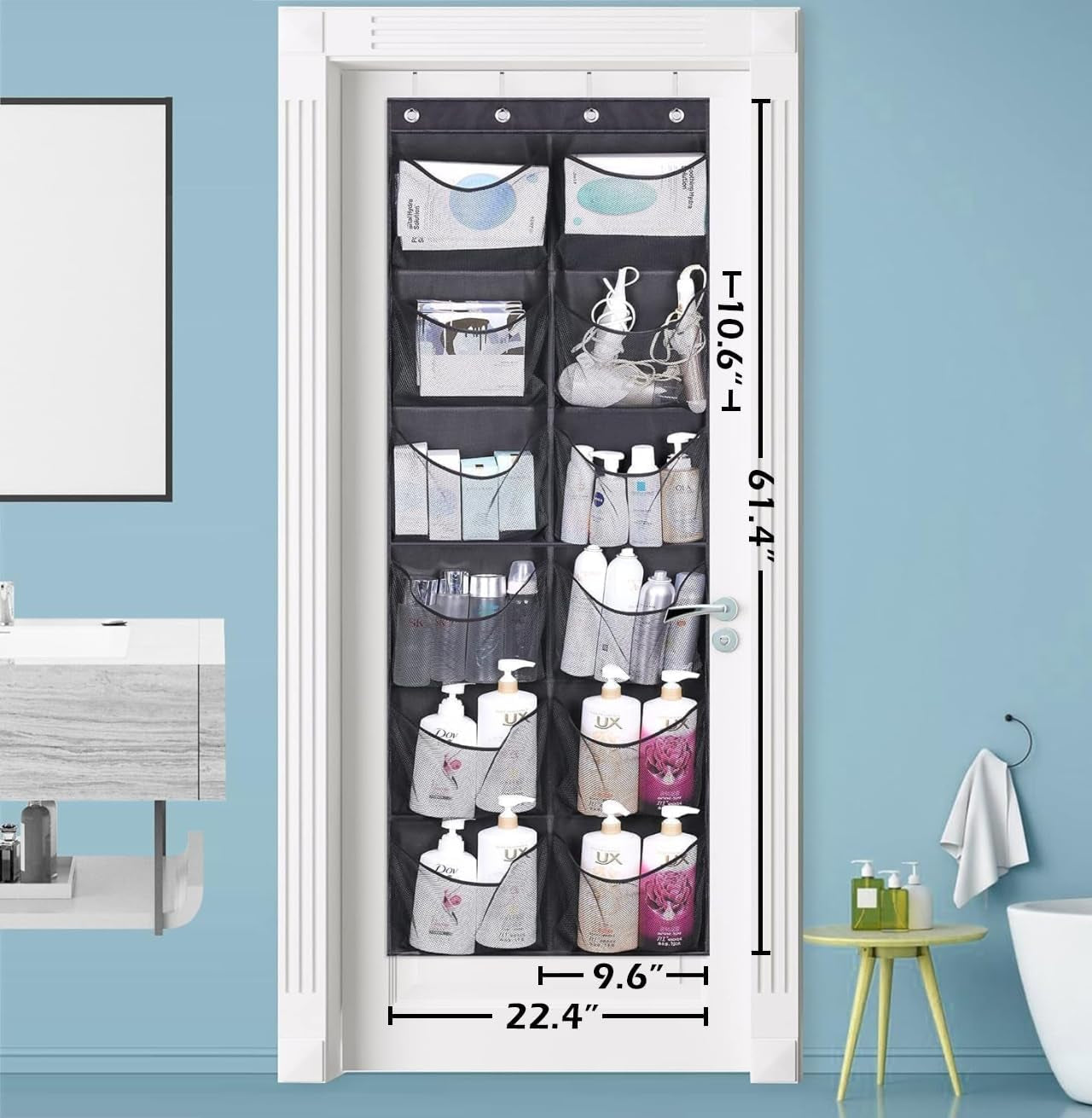 Boots Hanging Shoe Organizer for Closet 12 Extra Large Mesh Pockets over the Door Shoe Rack for Men Shoes Size 16, Black