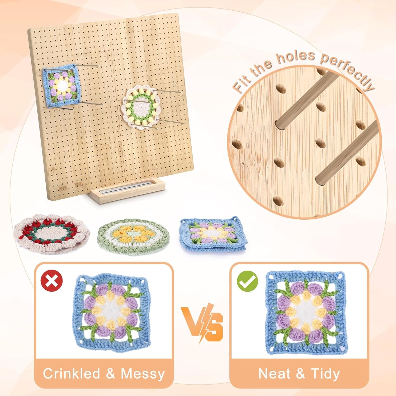 17-Inch Foldable Crochet Blocking Board with 30 Pegs - Handcrafted Wooden Mat for Crochet Projects, Perfect Gift for Crochet Enthusiasts