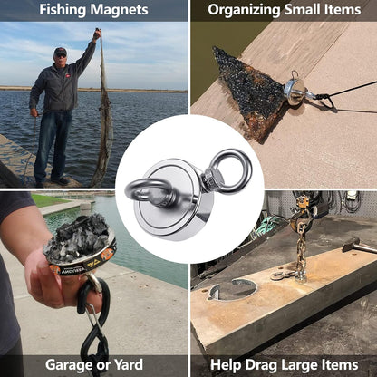 Professional Magnet Fishing Kit - 760 LBS Pulling Power with Grappling Hook, Heavy-Duty 65FT Rope, Gloves, and Locking Carabiner - 2.36 Inch Diameter