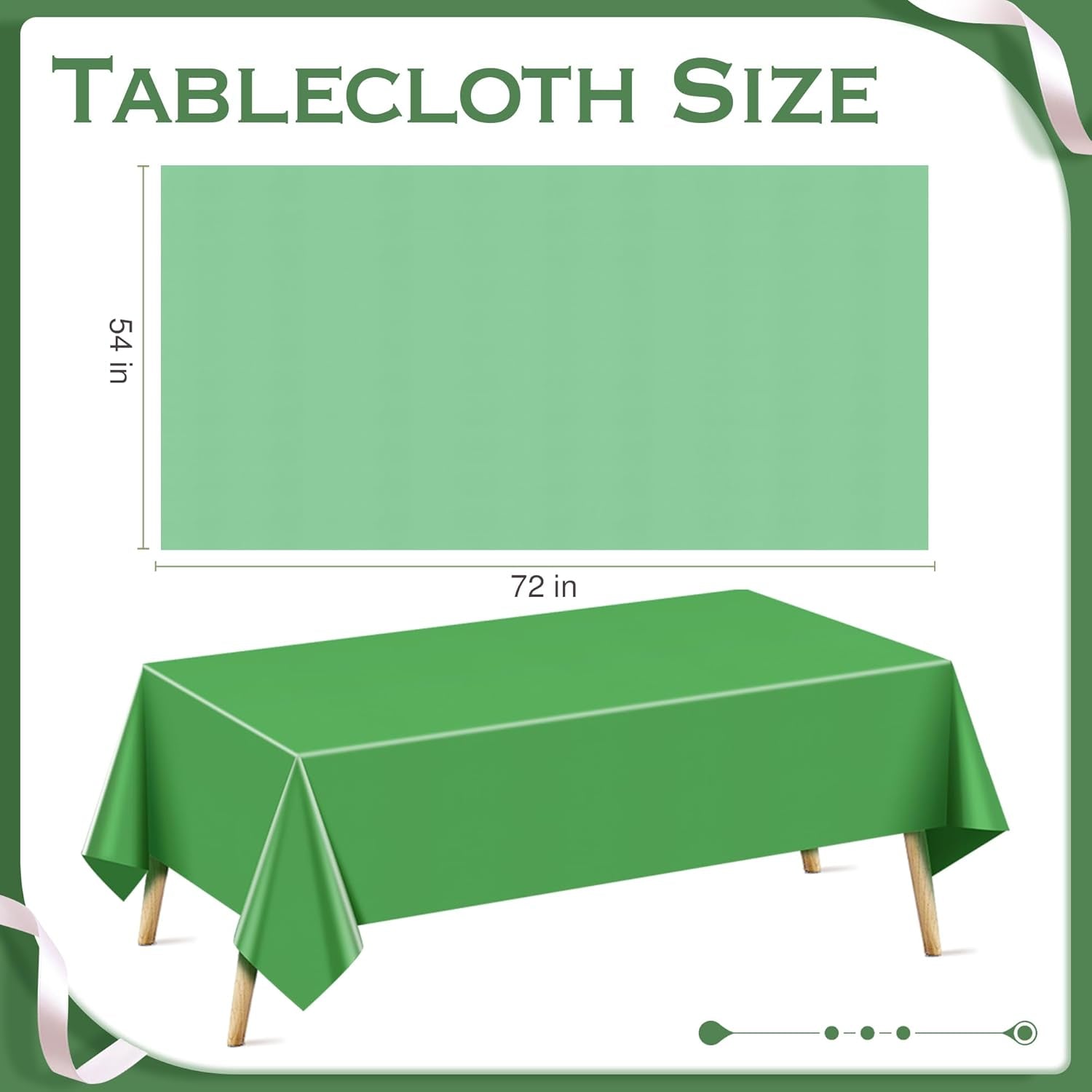 Set of 4 Dark Green Rectangle Tablecloths, 54x72" Solid Color Waterproof and Spillproof Disposable Plastic Covers, Durable Table Linens for Dining, Buffets, Picnics, and Outdoor Events