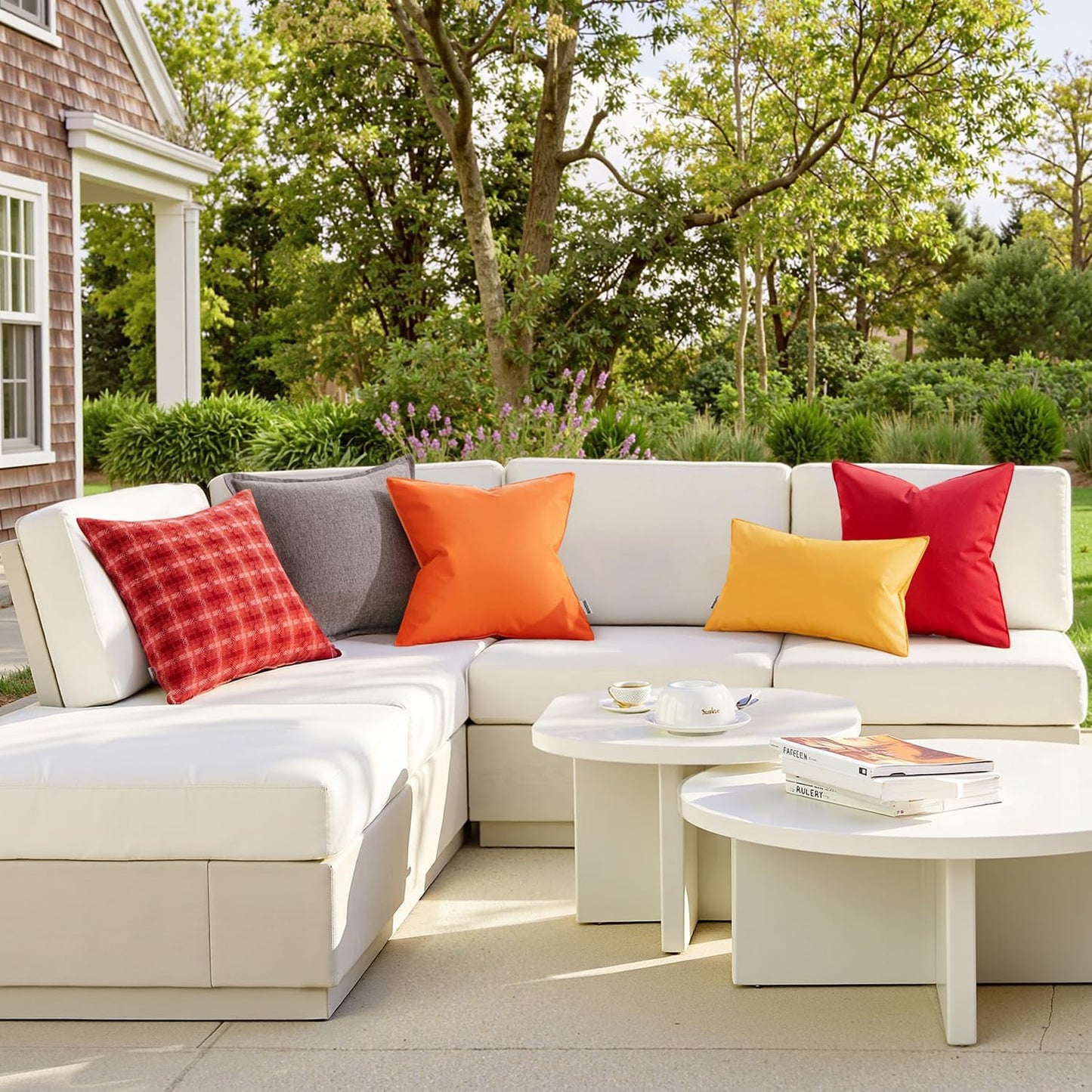 Outdoor Waterproof Decorative Pillow Covers in Orange - Fade Resistant for Patio, Tent, Couch, and Living Room - Pack of 2, 16x16 Inch, Ideal for Spring and Summer