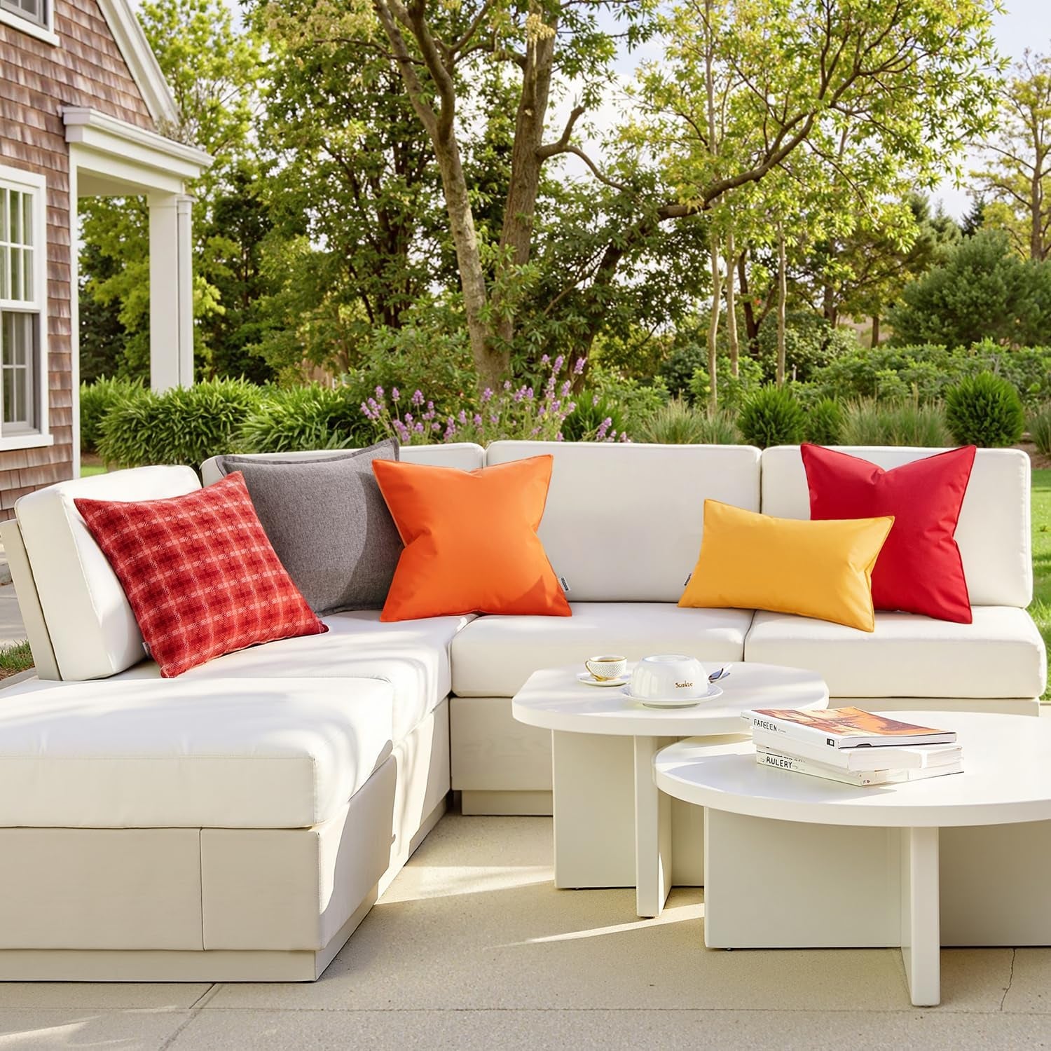 Outdoor Waterproof Decorative Pillow Covers in Orange - Fade Resistant for Patio, Tent, Couch, and Living Room - Pack of 2, 16x16 Inch, Ideal for Spring and Summer