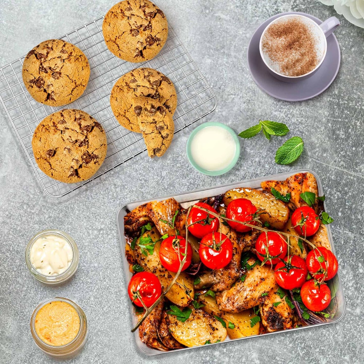 9 Inch Toaster Oven Pan with Rack Set, Stainless Steel Baking Pan Tray and Grid Cooling Rack for Cooking/Roasting, Dishwasher Safe & Easy to Clean, Non-Toxic & Sturdy, (2Pcs)