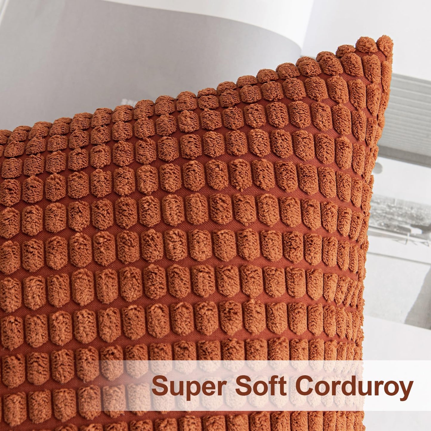 Pack of 2 Fall Pillow Covers 18X18 Inch Granules Soft Corduroy Decorative Throw Pillow Covers for Couch Cushion Sofa Bedroom Living Room, Dark Rust