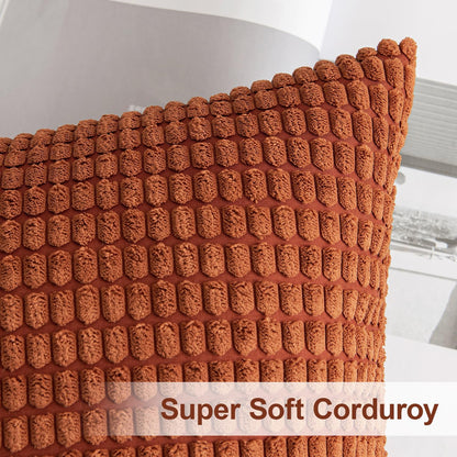 Pack of 2 Fall Pillow Covers 18X18 Inch Granules Soft Corduroy Decorative Throw Pillow Covers for Couch Cushion Sofa Bedroom Living Room, Dark Rust