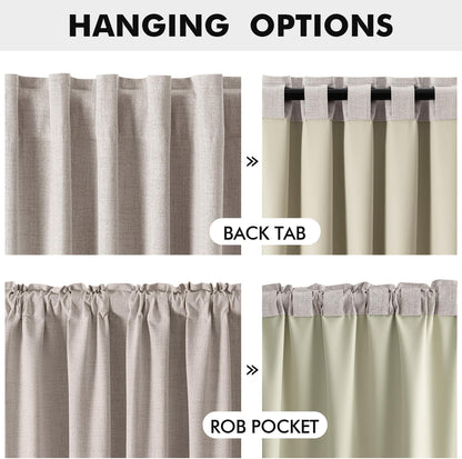 Luxury Ivory Blackout Linen Curtains for Bedroom and Living Room, Thermal Insulation Room Darkening Drapes, 42 x 84 Inches, Set of 2 Panels with Back Tab Rod Pocket Design