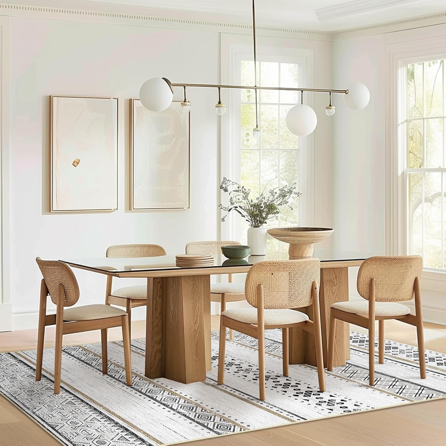 8X10 Area Rugs for Living Room Washable Moroccan Farmhouse Neutral Geometric Low Pile Non-Slip Soft Print Pattern Rug for Bedroom Kitchen Dining Room Entryway Black/Brown