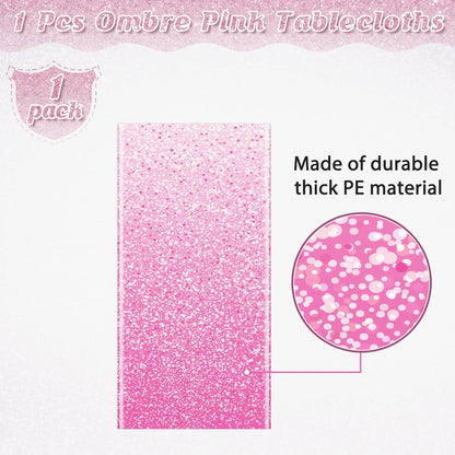 1 Pack Ombre Pink Plastic Tablecloth for Parties, Gradient Pastel Pink Disposable Tablecloths for Rectangle Tables, Light Pink Sprinkle Table Cover for Wedding Birthday Anniversary Party, 54 X 108Inch