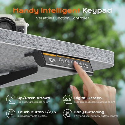 Large Electric Height Adjustable Standing Desk, 55" x 28", 27.6" Deep Desktop, Gaming and Office Desk with 2 Hooks and 3 Preset Heights, Grey Finish