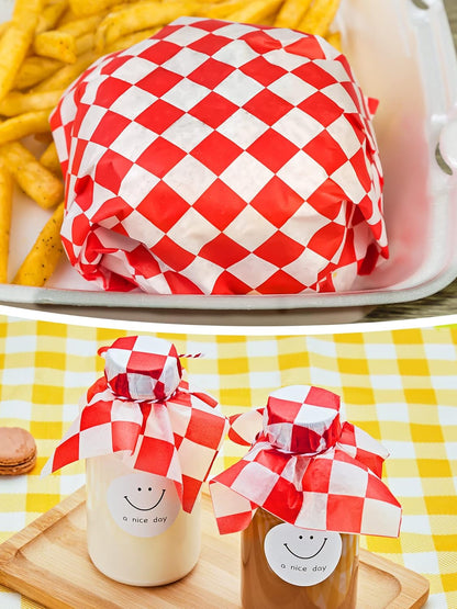 12 X 12 Inches Wax Paper for Food, 500 Pcs Non-Stick Hamburger Patty Paper, Square Sandwich Separators Wrapping Paper, for Lunch, Restaurants, Barbecues, Picnics, Parties, Red Plaid