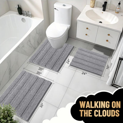 Thick Bathroom Rugs 30X20, Extra Soft Absorbent Chenille Striped Bath Rugs, Rubber Backing, Machine Wash Dry, Bath Mats for Bathroom Floor, Tub and Shower, Home Decor Accessories, Grey