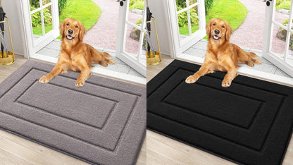 Dog Door Mat 2 Piece Set, Frame Design Dog Door Mat (Grey 30X20) and Frame Design Dog Door Mat (Black 30X20)