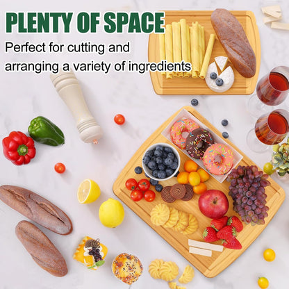 Bamboo Cutting Boards for Kitchen, 12X9" Wood Small Cutting Board with Juice Groove, Mini Wooden Butcher Block Chopping Board for Kitchen, Meat, Cheese, Fruit & Vegetables - Pre Oiled, Two-Tone