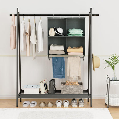 4-Section Hanging Closet Organizer and Storage, Heavy Duty Hanging Shelves with Rod, Closet Storage for College Dorms, RV, Dark Grey