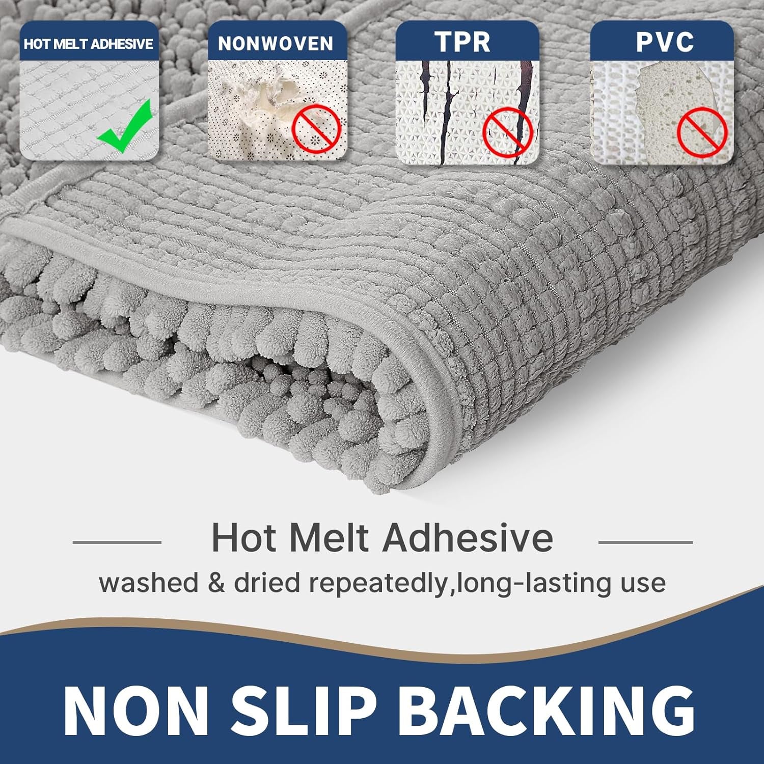 Bathroom Rugs Sets 2 Piece - Luxury Chenille Shaggy Bath Mat, Super Absorbent & Non Slip & Quick Dry, Soft Thick Bathroom Carpet for Tub Shower Floor, Machine Washable, 32X20+24X17 Inch, Grey