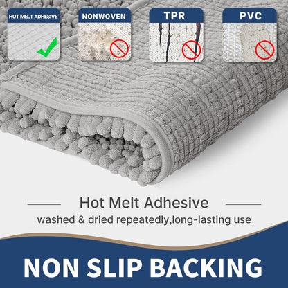 Bathroom Rugs Sets 2 Piece - Luxury Chenille Shaggy Bath Mat, Super Absorbent & Non Slip & Quick Dry, Soft Thick Bathroom Carpet for Tub Shower Floor, Machine Washable, 32X20+24X17 Inch, Grey