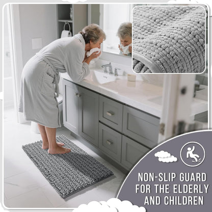 Bathroom Rugs Non Slip Washable 24X17 Inch - Ultra Soft Absorbent Chenille Bath Mat, Quick Dry Shaggy Floor Carpet for Tub Shower, Gray Home Decor Accessories