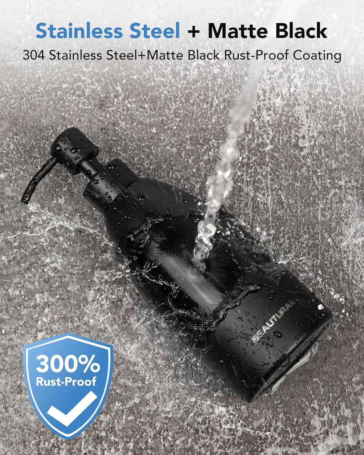 Matte Black Stainless Steel Soap Dispenser 15.2 Oz, Rust-Proof Refillable Liquid Soap Pump Bottle for Kitchen, Bathroom and Countertop Hand Dish Lotion [2025 Upgraded]