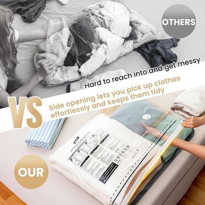 Vacuum Storage Bags 4 Pack, LONG SIDE ZIP (2 Large+2 Jumbo), Multi-Size Vacuum Seal Bags for Clothing, Storage Bulky Beddings, Blankets and Clothes, Space Saver for Closet Organization