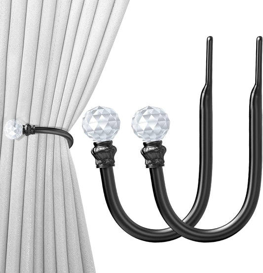 Curtain Holdbacks Black 2Pcs, Curtain Tiebacks Wall Mounted Curtain Hooks Holders for Drapes