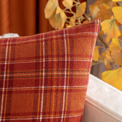 Set of 2 Scottish Tartan Plaid Throw Pillow Covers - Classic Farmhouse Decorative Outdoor Square Cushion Cases for Sofa and Couch, 18x18 Inch, Rust