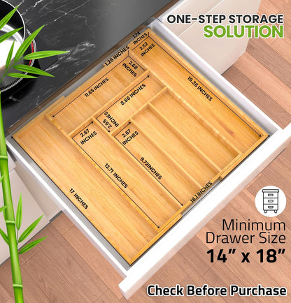Silverware Organizer, Expandable Bamboo Utensil Drawer Organizer, Kitchen Drawer Organizer, Silverware Organizer for Cutlery, Utensils, Flatware Holder (6-8 Slots, Natural) Pack of 1