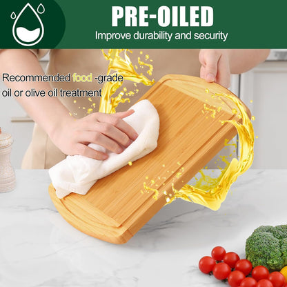 Bamboo Cutting Boards for Kitchen, 12X9" Wood Small Cutting Board with Juice Groove, Mini Wooden Butcher Block Chopping Board for Kitchen, Meat, Cheese, Fruit & Vegetables - Pre Oiled, Two-Tone