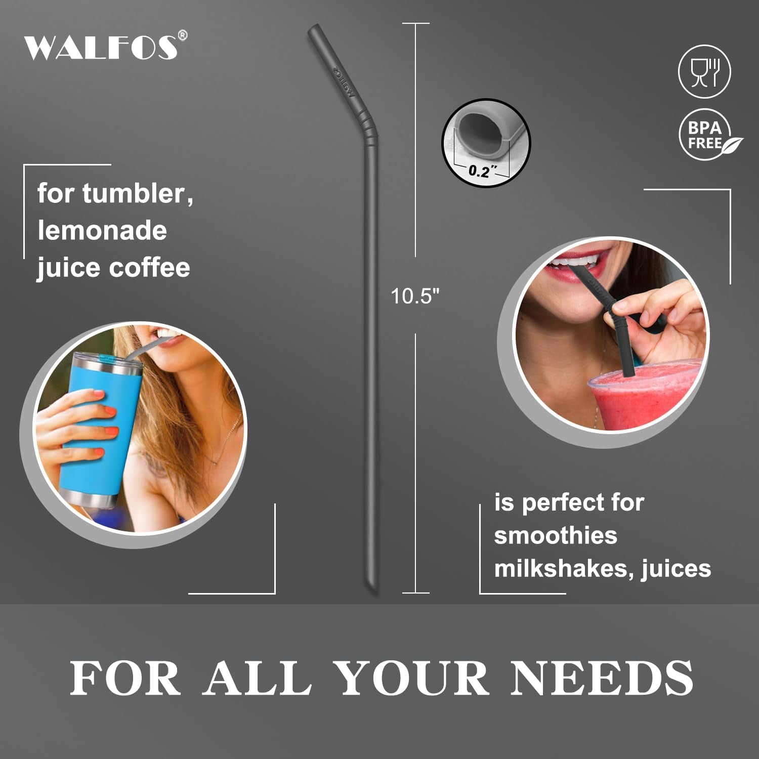 Reusable Silicone Straws -10.5 Inch Flexible Drinking Bendy Straws for Smoothies 20 & 30 Oz Tumblers, BPA Free (6 Pcs + 1 Cleaning Brushes ）