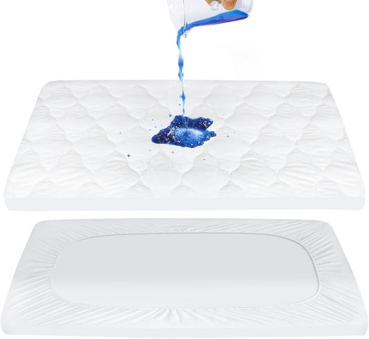 Pack and Play Mattress Pad Sheets Cover Waterproof, Soft Quilted Fit Graco Pamo Babe Pack and Play Mattress Protector 27" X 39", Baby Portable Mini Cribs and Foldable Mattresses Pad