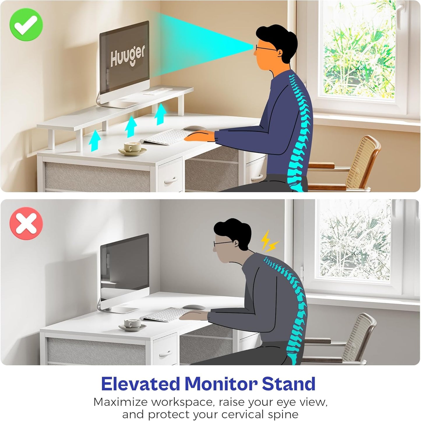 47-Inch Computer Desk with Four Drawers, LED Lighting, and Power Outlets - Spacious Home Office and Gaming Desk in White