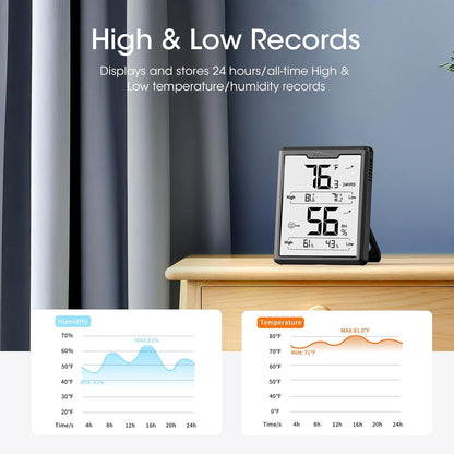 Upgraded Digital Hygrometer Room Thermometer Indoor, Humidity Meter with Large LCD Display, Temperature Humidity Monitor with Max Min Records, Black