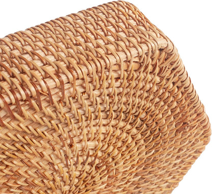 Hexagon Rattan Serving Tray for Coffee Table Woven Decorative Basket Trays for Ottoman Natural (9.8Inch X 2Inch)