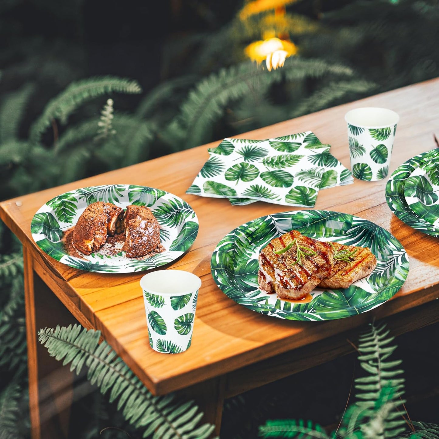 24 Sets Hawaiian Luau Party Decorations, Tropical Palm Leaf Disposable Tableware Set, 7 and 9 in round Paper Plates for Summer Themed Events Aloha Birthday Party Supplies, Serves 24