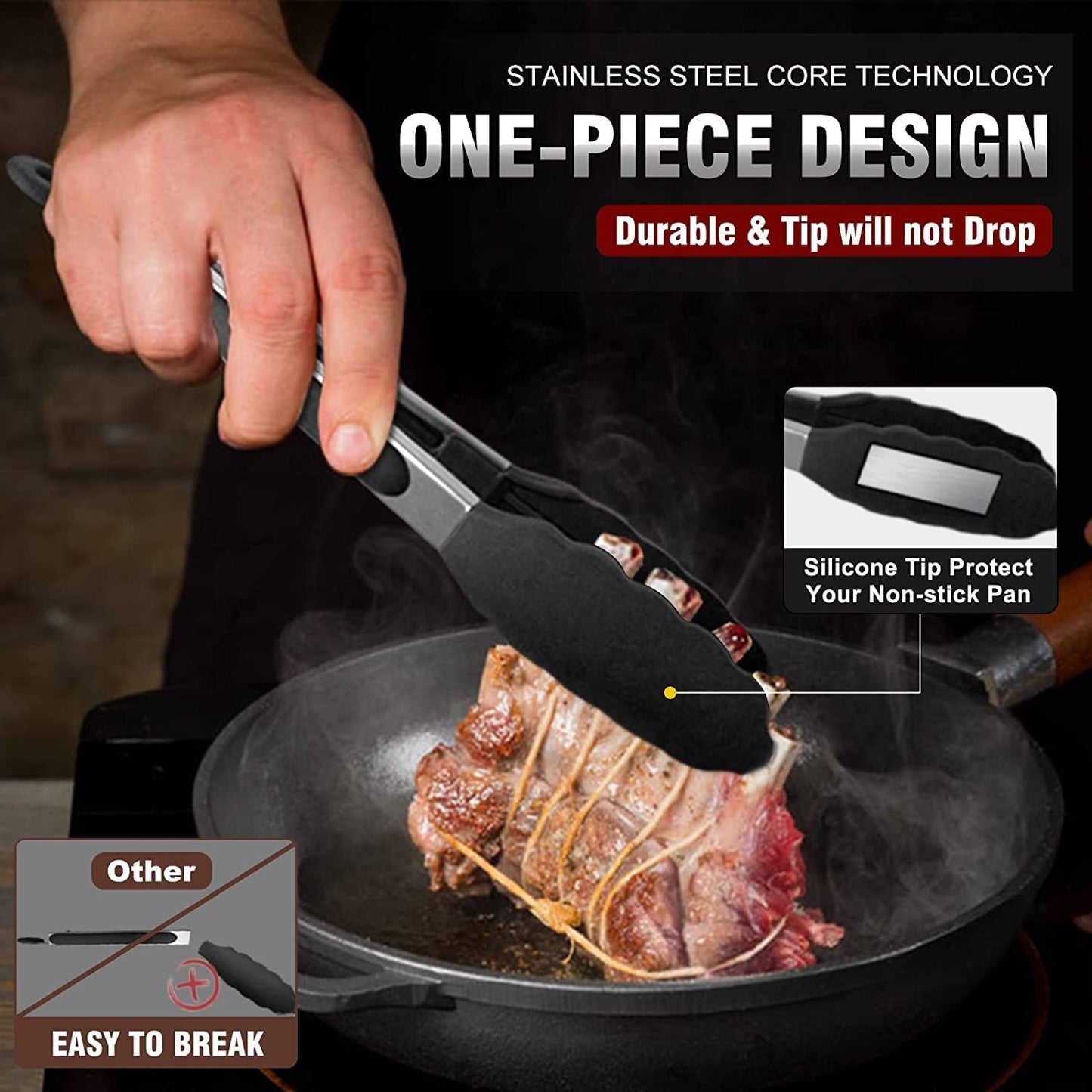 Small Silicone Tongs for Cooking- 7 Inch Mini Kitchen Tongs with Silicone Tips, Great for Cooking, Turning, Serving, Food Tongs Set of 3