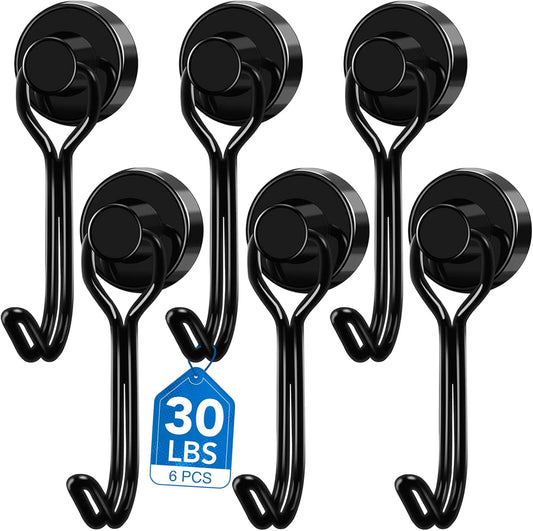 Hooks, 30Lbs+ Magnetic Magnet Hook 2025 Cruise Cabin Ship Essentials Heavy Duty Strong Refrigerator Fridge Hanging for Classroom Beach Vacation Kitchen Grills Home Mug Hanger (6 Pack)