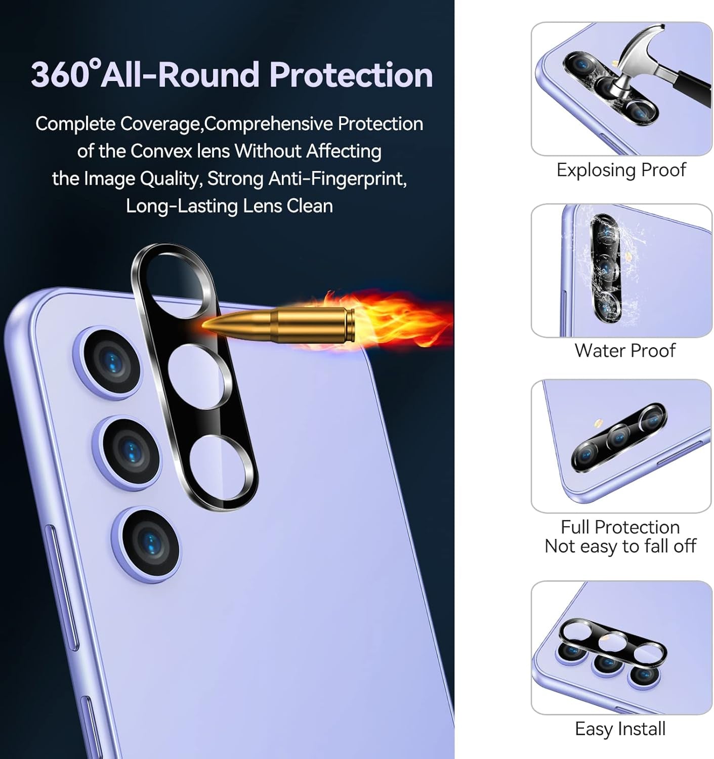 [3+3 Pack Screen Protector for Samsung Galaxy A54 5G 6.4" 2023 with [3 Pack] Camera Lens Protector Tempered Glass with [Alignment Frame] Transparent HD Clear Anti-Scratch, 6.4 Inch