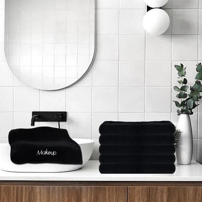 Makeup Towels - Pack of 6 - Ultra Soft & Gentle Microfiber Coral Fleece Washcloth Face Make up Remover, 13 X 13 In, Black