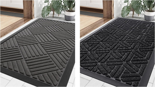 Outdoor Door Mat, Heavy Duty Natural Rubber Mat, 29.5X17 Inch, Grey and Black, 2 Item Bundle