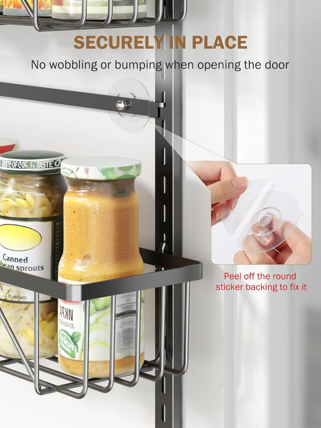 Adjustable over the Door Pantry Organizer, 9-Tier Metal Pantry Organization and Storage for Kitchen, Hanging Spice Rack Seasoning Shelves, Cabinet Door Organizer for Easy Install, 16" Black