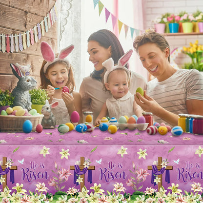 3 Pack He Is Risen Easter Tablecloth Party Decorations, Spring Lily Floral Easter Plastic Tablecloth Rectangle for Holiday Spring Farmhouse Kitchen Dining Table Decorations Indoor Outdoor, 54X108 Inch