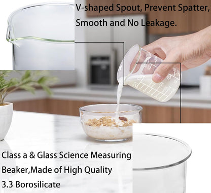 Ackers Etched Graduated Glass Measuring Cup - V-Shaped Spout- High Borosilicate Glass Measuring Cup for Kitchen or Dining, Easy to Read, 250Ml (8Oz, 1 Cup)