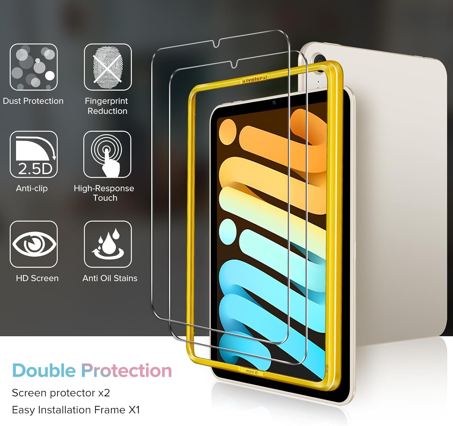 2 Pack Tempered Glass for Ipad Mini 7 8.3" 2024 (A17 Pro)/Ipad Mini 6 8.3" 2021 with [Alignment Frame] Screen Protector, Compatible with Face Id&Apple Pencil for Ipad Mini 6Th/7Th Generation