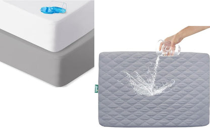 2 Pack Pack and Play Sheets Fitted and One Playard Mattress Protector Quilted Waterproof, Compatible with Graco Pack N Play & Dream on Me & Pamo Babe